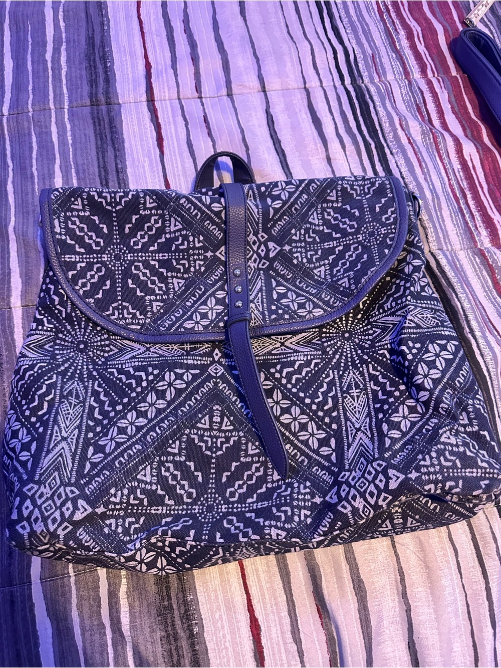 DSW Blue and White Geometric Canvas Backpack